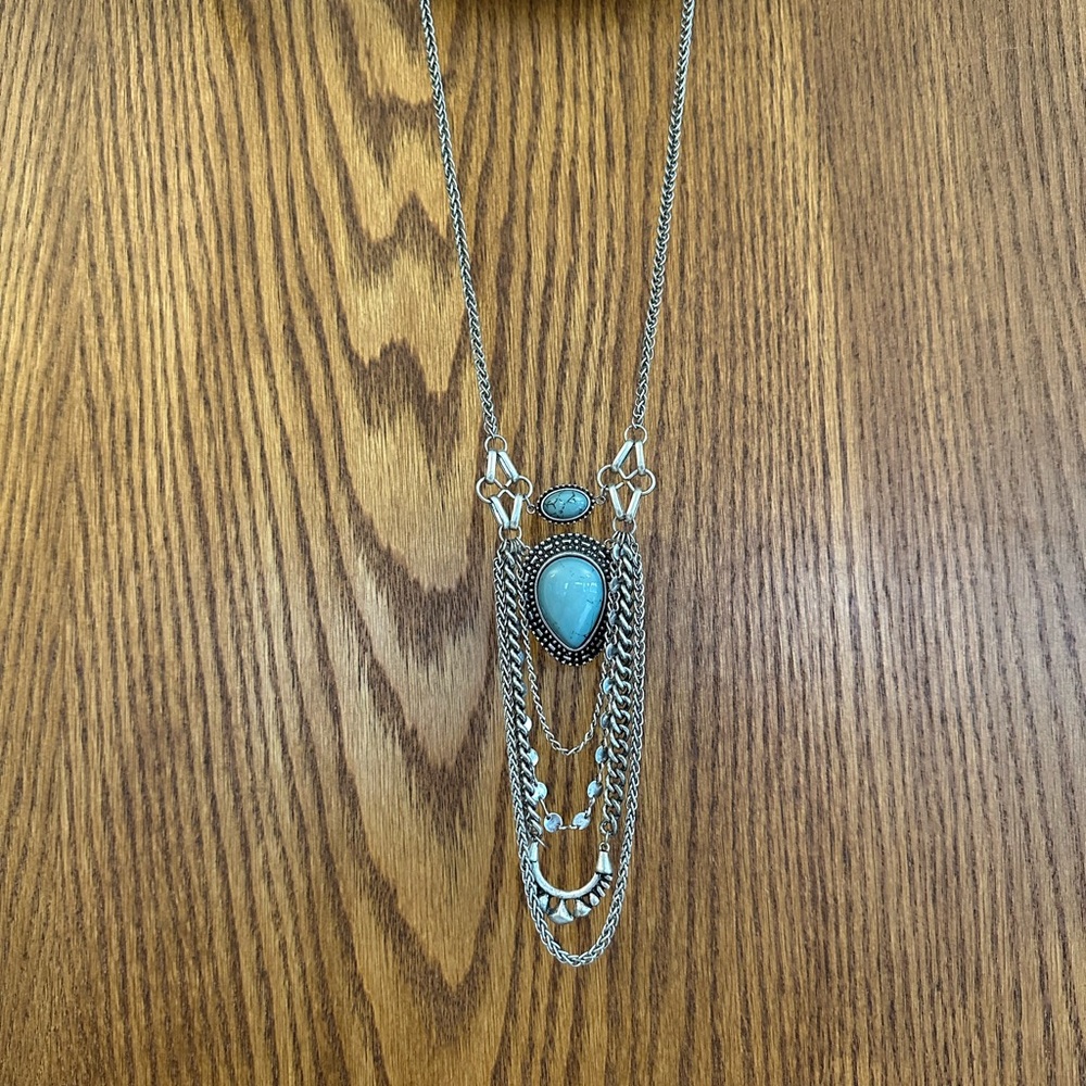 Silver and Turquoise Pendant Necklace